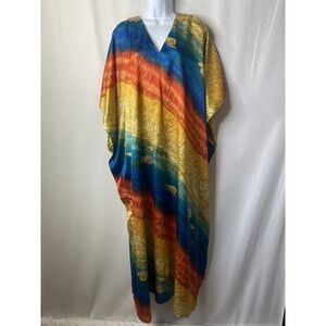 Multicolor Maxi Caftan Dress - Vibrant Blue, Yellow & Red